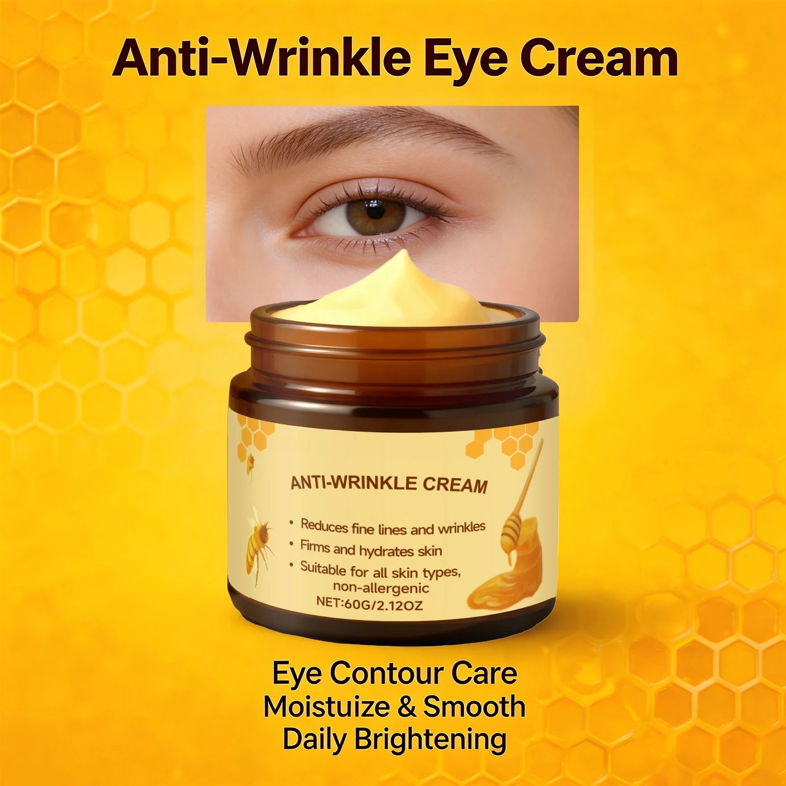 Bee Venom Anti-Wrinkle Eye Cream Fade Fine Line Firming Lifting Reduce Dark Circles Improve Eye Skin Elasticity Eye Repair Cream Peaceful Pleasures Health and Wellness