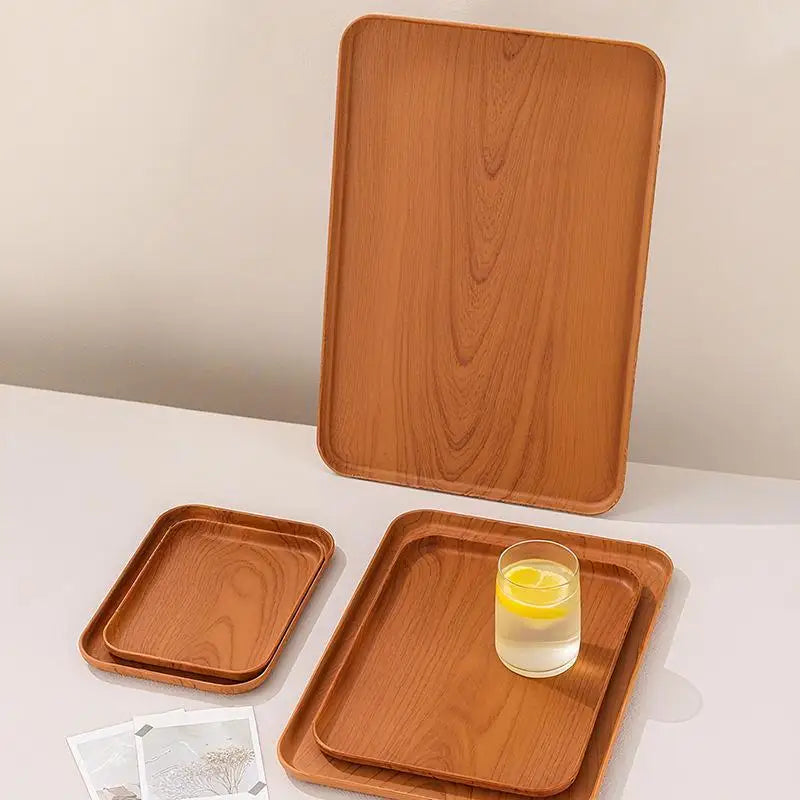 Wood Grain Stackable Serving Tray | Food-Safe PP Kitchen Tray