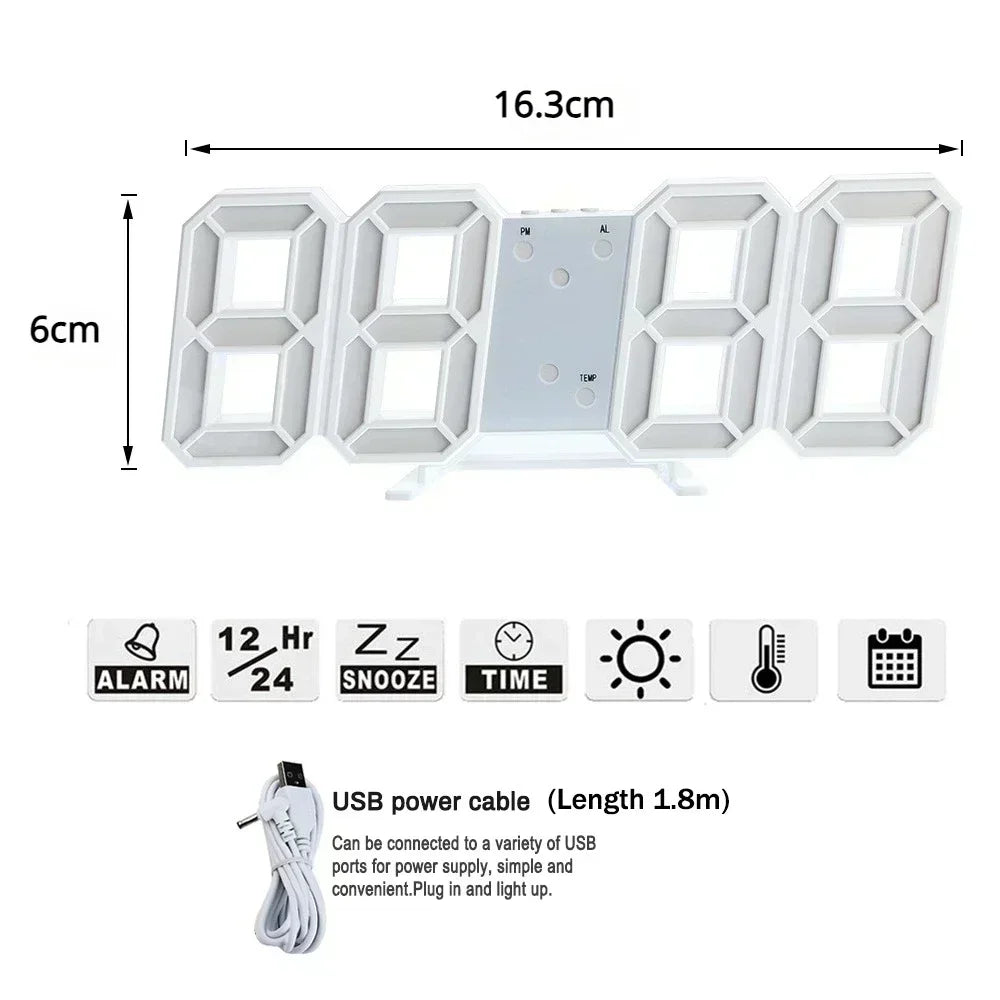 3D LED Digital Wall Clock – Night Glow & Adjustable Brightness
