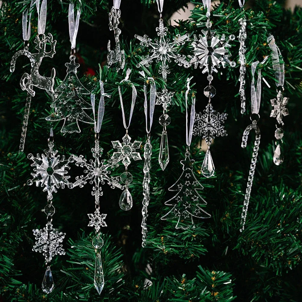 14-Pc Clear Acrylic Christmas Ornament Set | Easy Hang Tree Decor