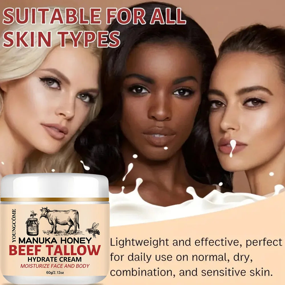 Manuka Honey Beef Tallow Face Cream Moisturiser Facial Anti Aging Skin Care Repair Fade Fine Line Wrinkle Remover Face Cream Peaceful Pleasures Health and Wellness