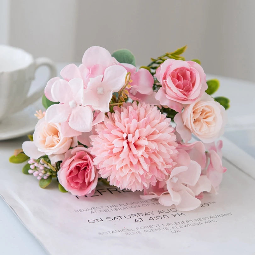 Silk Rose Chrysanthemum Artificial Bouquet – Wedding & Home Decor