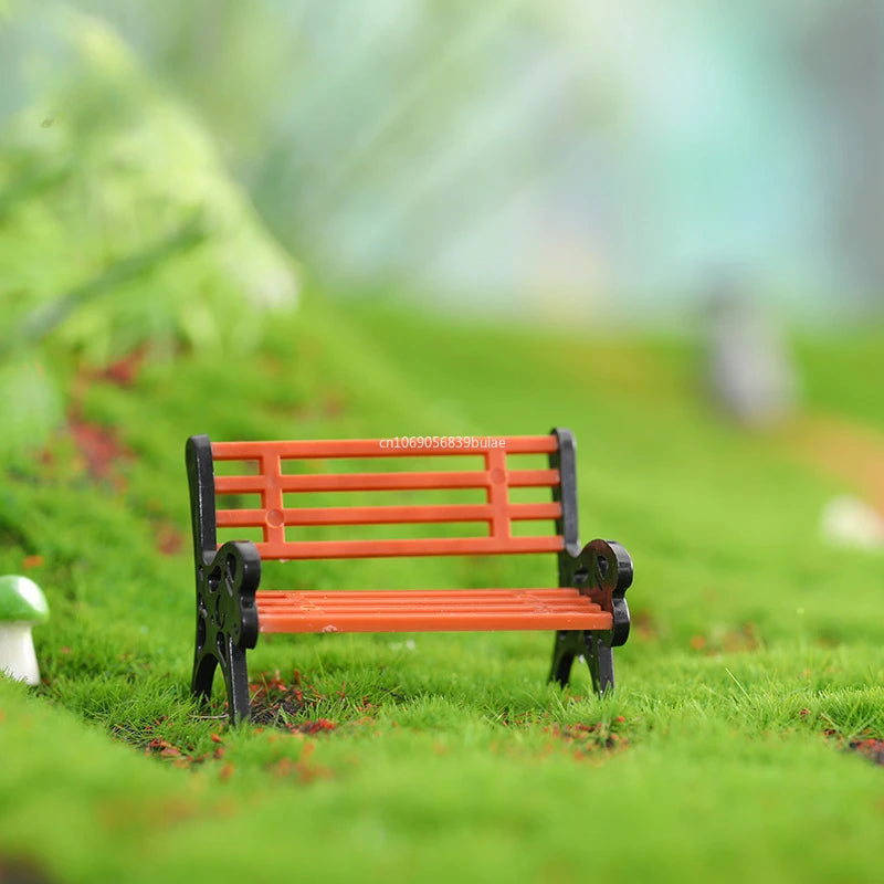 1PCS PVC Miniature Bench Stools Micro Landscapes Park Chair Figurines Crafts Succulents Bonsai Doll House Fairy Garden Decor Peaceful Pleasures Health and Wellness