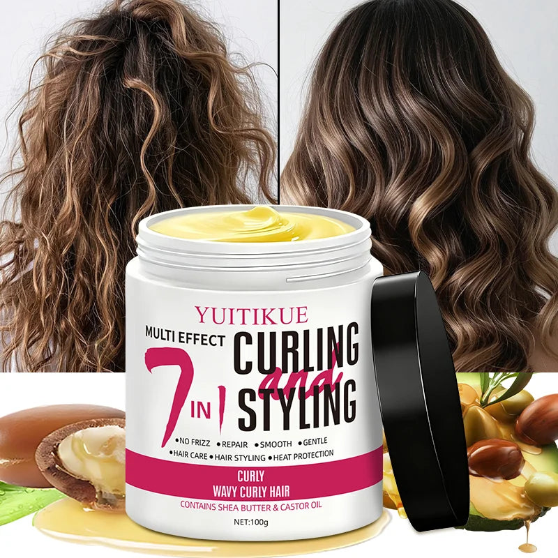 YUITIKUE 7-in-1 Curling Cream 100g - Defines Curls, Eliminates Frizz, Adds Shine & Heat Protection, with Shea & Castor Oil Peaceful Pleasures Health and Wellness