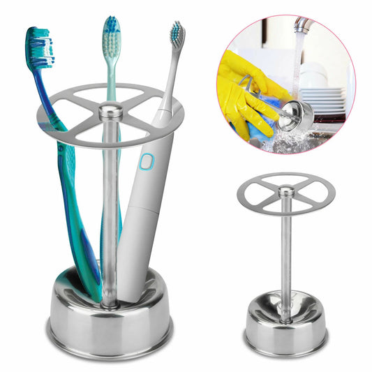 Stainless Steel Toothbrush Holder, Makeup Brush Organizer with 6 Slots, Wall Mounted Bathroom Storage for Electric Toothbrush Peaceful Pleasures Health and Wellness