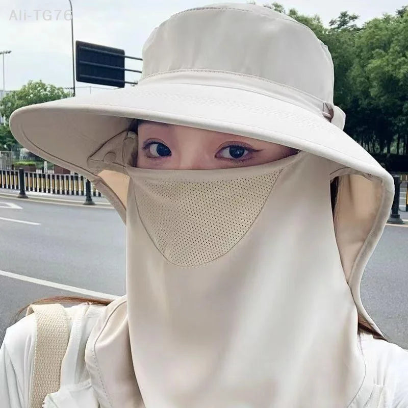 Women's Wide Brim UV Sun Hat | Face Cover & Neck Flap