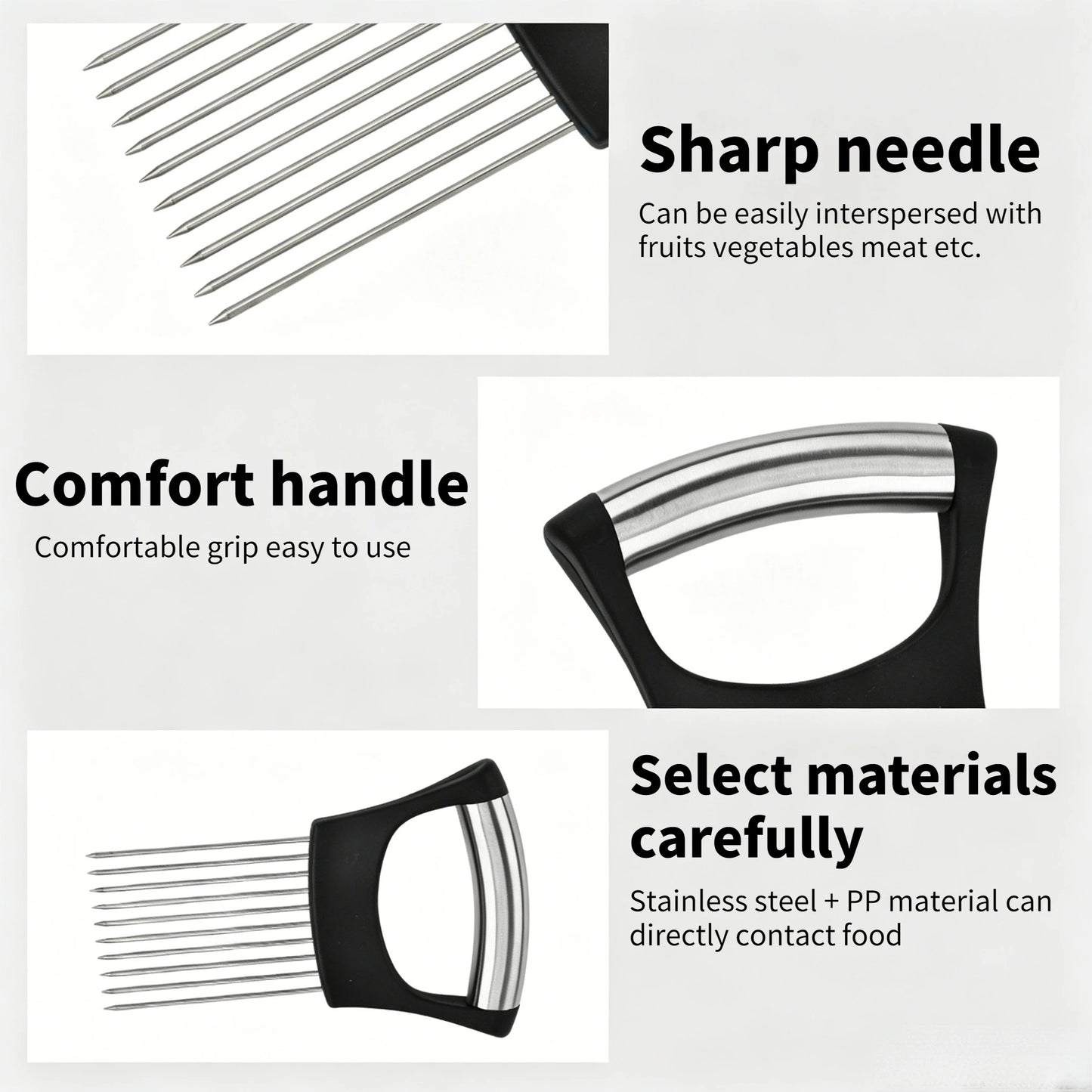 Stainless Steel Onion Cutter Holder Food Slicers Assistant Tomato Onion Slicer Holder Vegetables Cutting Fork Kitchen Gadgets Peaceful Pleasures Health and Wellness
