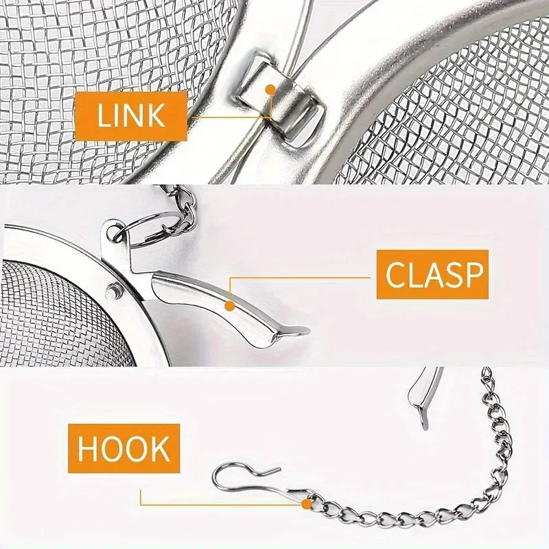 1PC/304 stainless steel flavored filter ball, tea filter ball, soup filter ball with extension chain hook Peaceful Pleasures Health and Wellness
