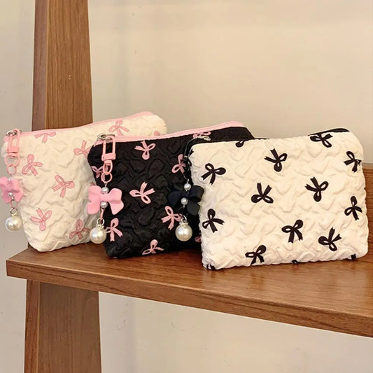 Bow Canvas Makeup Bag – Travel Toiletry & Cosmetic Clutch Makeup Cosmetic Bag Peaceful Pleasures Health and Wellness