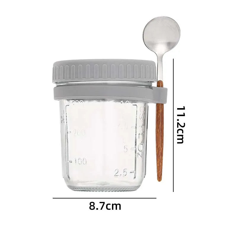300ml Glass Overnight Oats Container with Lid & Spoon | Leak-Proof Portable Breakfast Jar