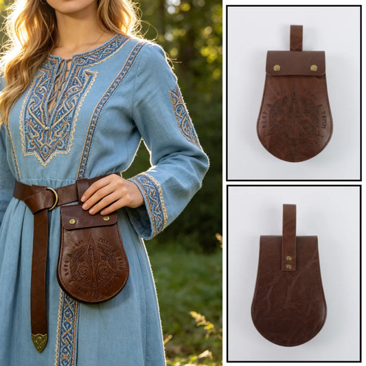 Medieval Faux Leather Retro Waist Bag Hangable Drawstring Outdoor Peaceful Pleasures Health and Wellness