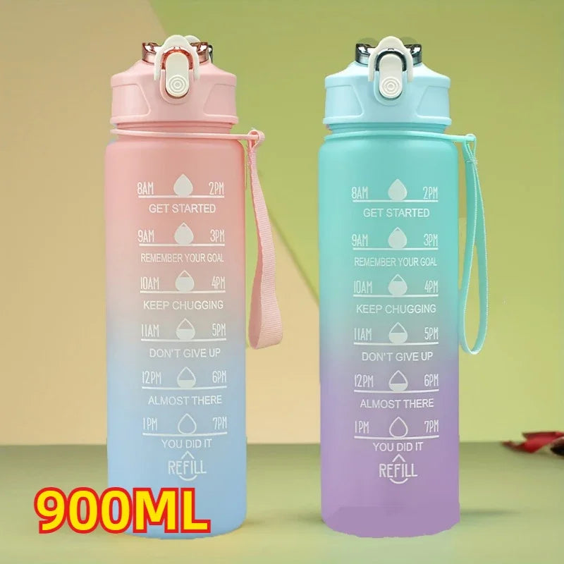 2L Motivational Sports Water Bottle with Time Marker & Straw
