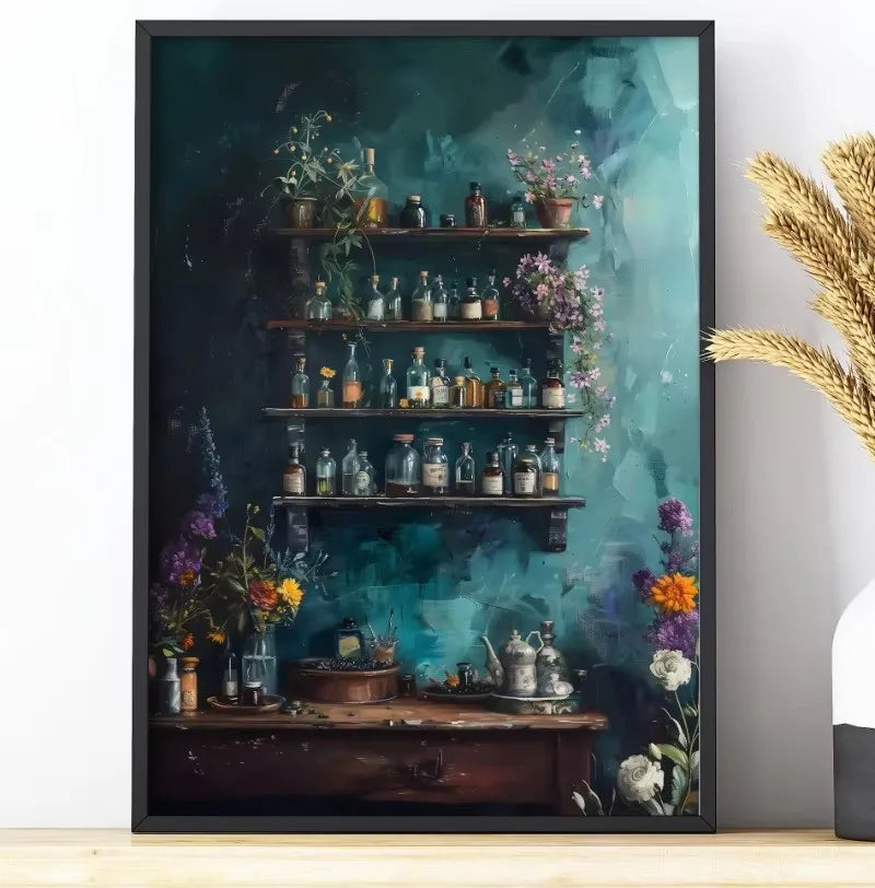 Classic Witch Black Cat Pumpkin Apothecary Full Moon Wall Art Halloween Goth Canvas Painting Moody Poster Home Bedroom Decor Peaceful Pleasures Health and Wellness ZLH5229 100x150cm No Frame