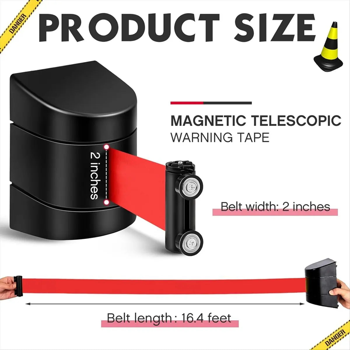 *ABDH 16.4 Ft Magnetic Retractable Wall Barrier Wall Mounted Crowd Control Barrier Safety Belt with ABS Case 2PCS Peaceful Pleasures Health and Wellness NONE