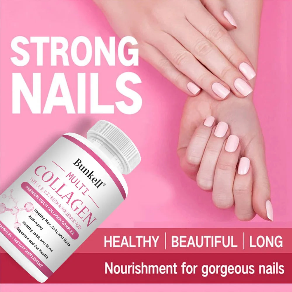 Multi Collagen Supplement - Types I, II, III, V & X with Biotin, Skin, Hair, Nails & Joint Support, Non-GMO, 120 Capsules Peaceful Pleasures Health and Wellness