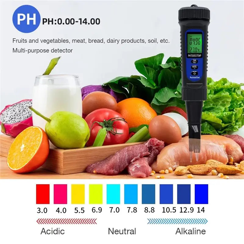 Y51A-Food Tester Acidimeter 4 In 1 PH EC TDS Meter For Fruit Juice Bread Dough Meat Sauce Semi-Solid Liquid Peaceful Pleasures Health and Wellness