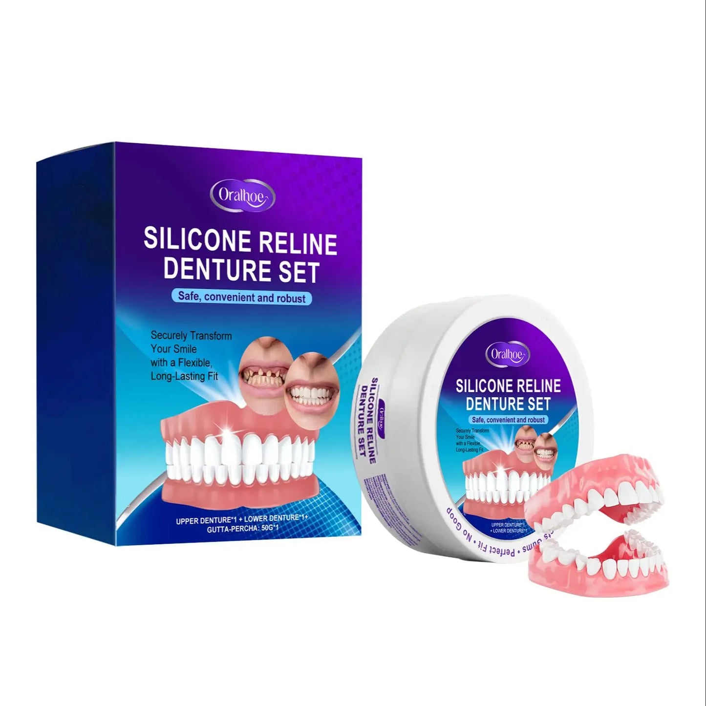 Silicone Temporary Denture Kit – Adjustable False Teeth Smile