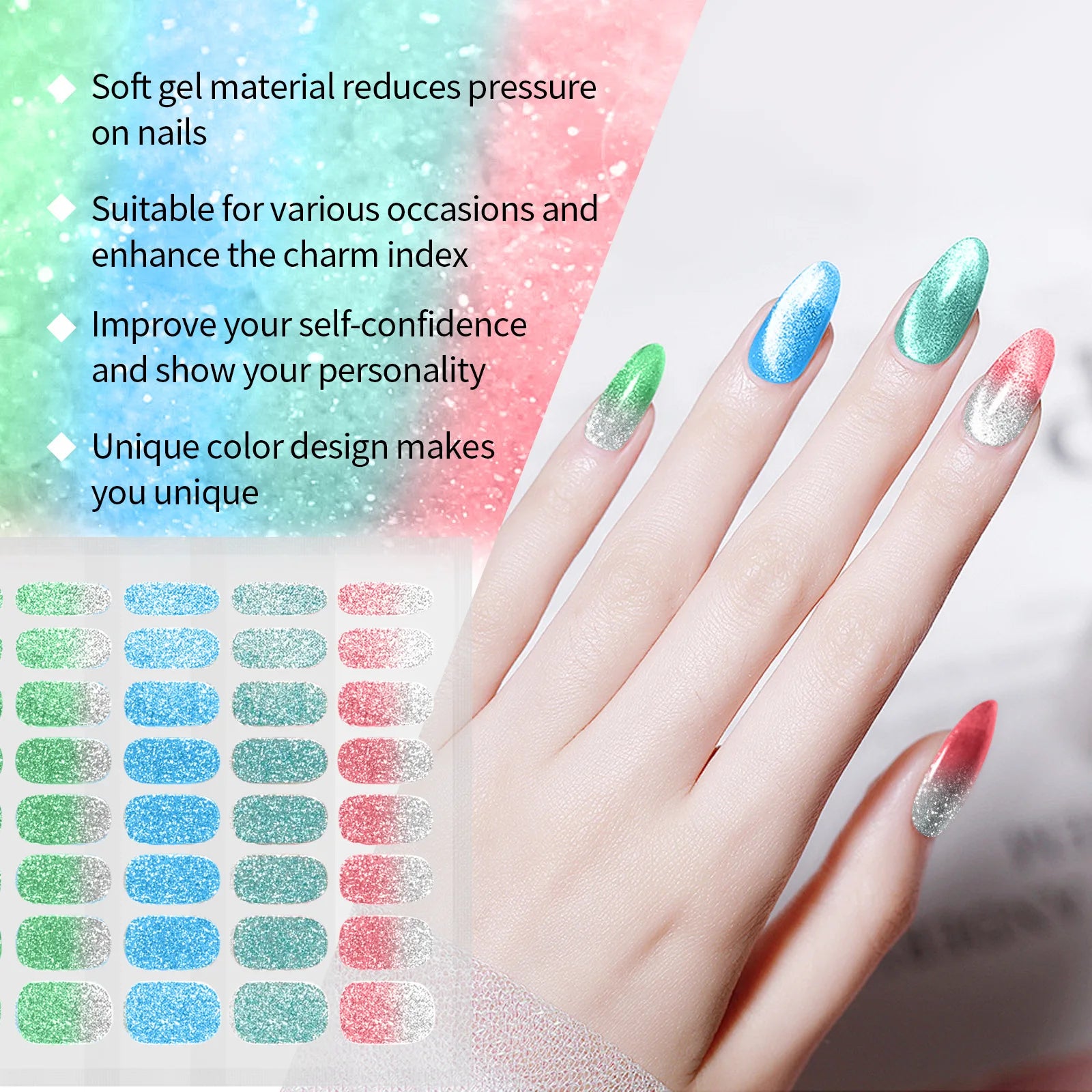 EELHOE Semi-Cured Gel Nail Stickers for Beauty Care Peaceful Pleasures Health and Wellness