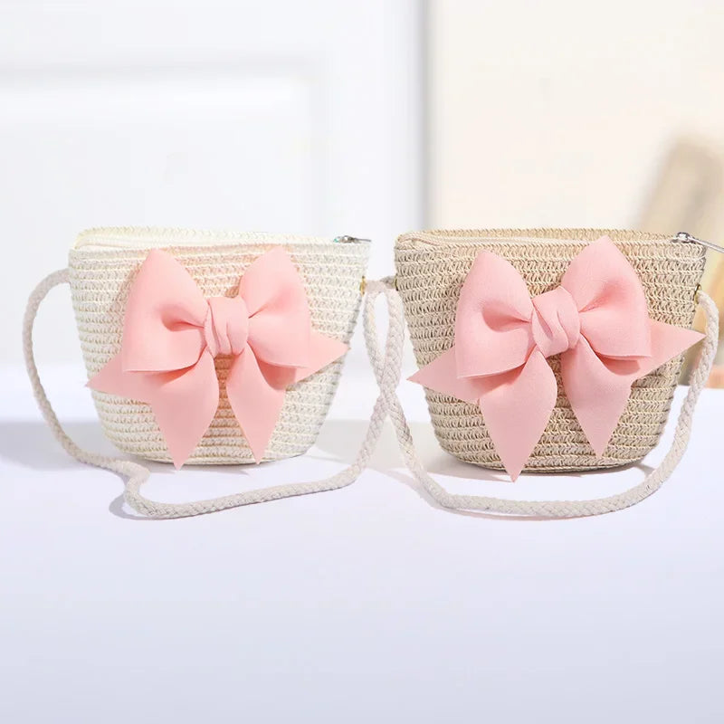 Girls Handmade Woven Straw Crossbody Bag | Bow Mini Purse