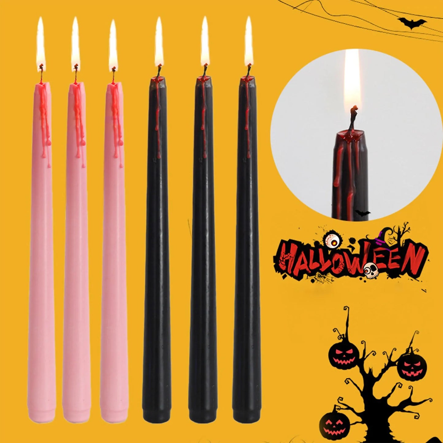 4-Pack Vampire Tears Gothic Taper Candles – Halloween Blood Drip