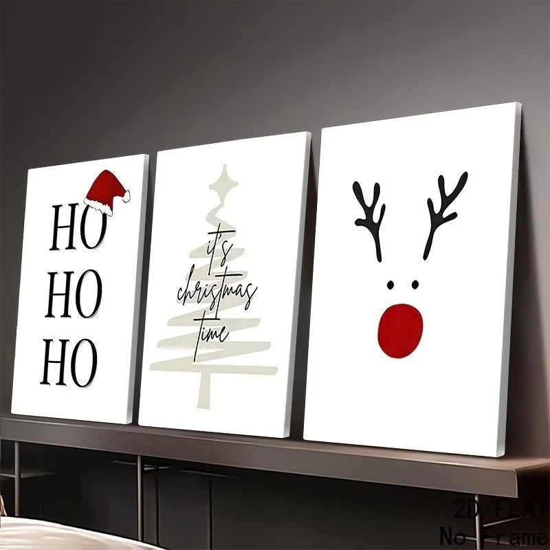 3pcs Christmas Holiday Style Art Canvas Paintings, Letter Reindeer Art Decor, Classic Holiday Home Decor, Wall Art, Room Decor Peaceful Pleasures Health and Wellness