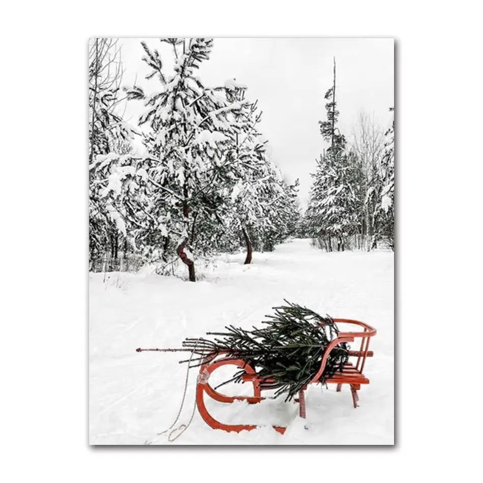 Christmas Elk Snow Canvas Wall Art | Winter Scenic Poster Canvas Wall Art Peaceful Pleasures Health and Wellness ZLH5444 30x45cm No Frame