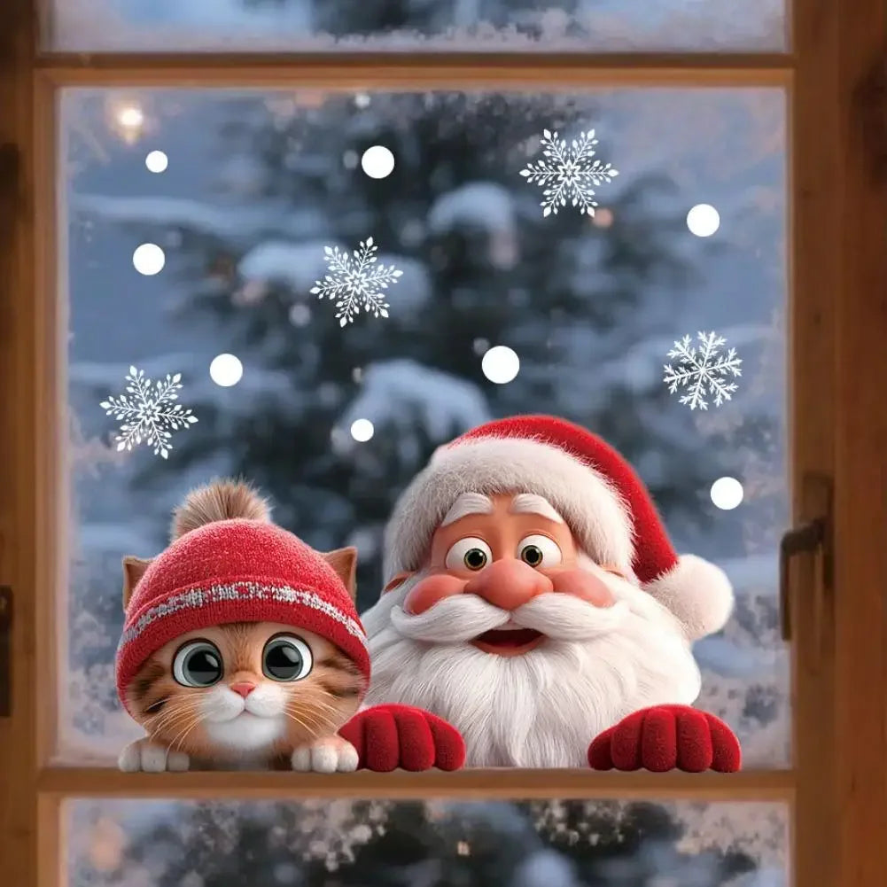 Christmas Window Door Mirror Stickers Santa Claus Cat Snowflake Glass Window Electrostatic Decal for Christmas Party Decoration Peaceful Pleasures Health and Wellness
