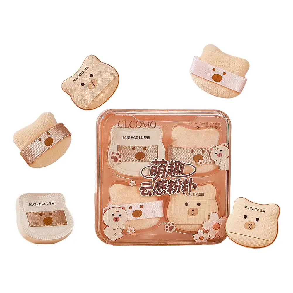 5/8Pcs Little Bear Friend Powder Puff Flawless Base Makeup Setting Thumb Marshmallow Powder Puff Powder Puff Box Air Cushion Peaceful Pleasures Health and Wellness 5Pcs