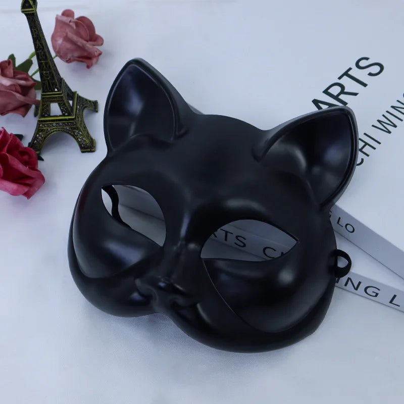 Vintage Cat Half Face Mask | PVC Masquerade Costume Prop