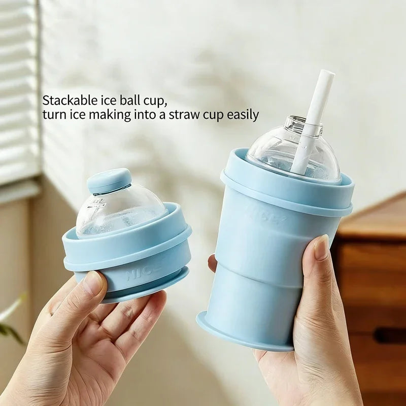 Food-Grade Silicone Foldable Ice Ball Cup 2 in 1 Ice Mold and Water Bottle BPA-Free Portable Travel Tumbler for Outdoor Camping Peaceful Pleasures Health and Wellness
