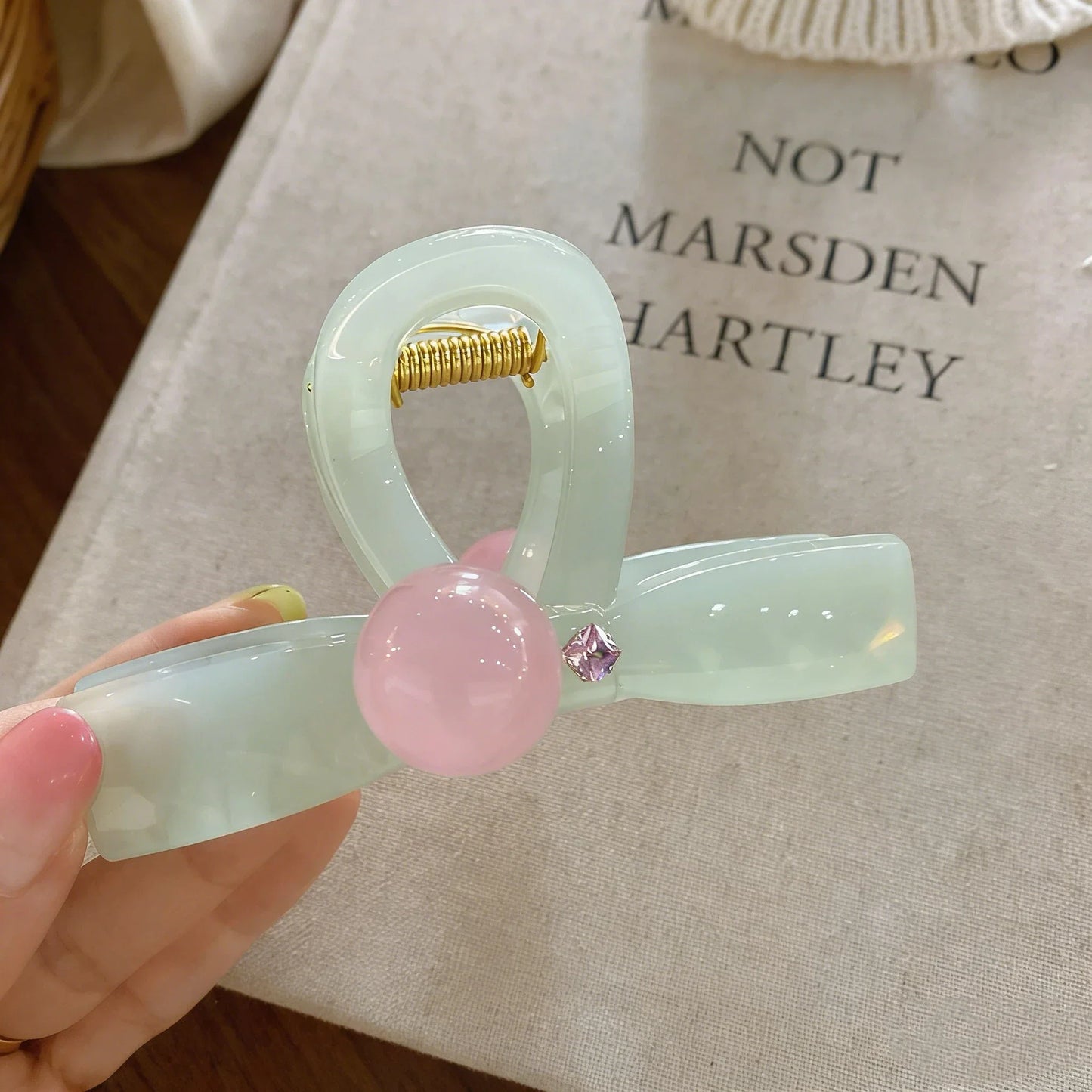 Oval Hollow Hair Claw Clip Pink Planet Bead | 1–2 Pcs Set