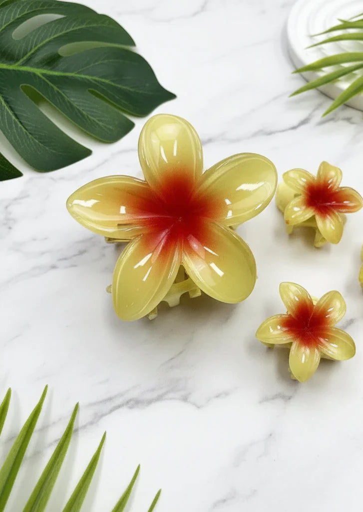3-Pack Plumeria Flower Hair Claw Clips – Gradient Acrylic Set
