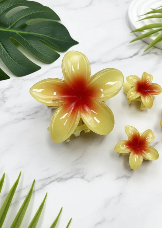 3-Pack Plumeria Flower Hair Claw Clips – Gradient Acrylic Set Hair Claw Clips Oasis Select Yellow1