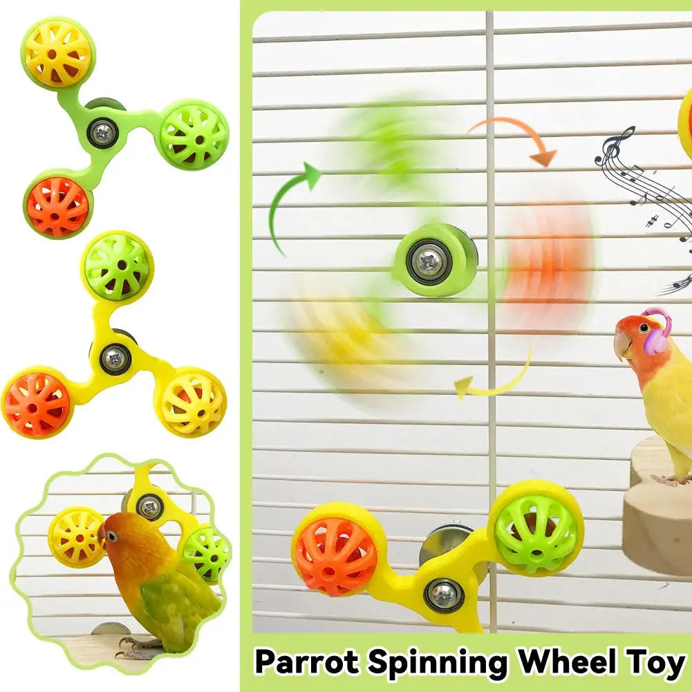 Parrot Interactive Rotating Bell Windmill Chew Toy, Bell Ball Turntable Anti-Boredom Self-Play for Budgie Lovebird Parakeets Peaceful Pleasures Health and Wellness