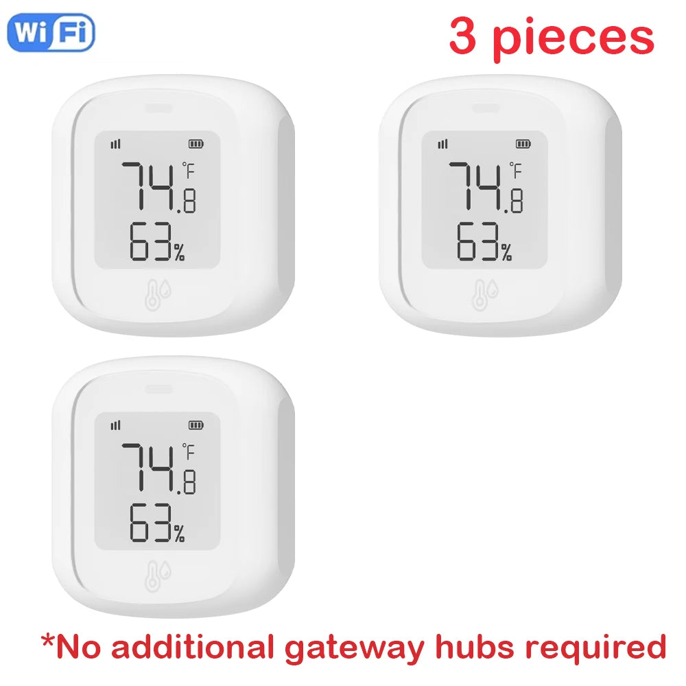 Tuya ZigBee / WIFI Temperature And Humidity Sensor LED Screen Smart Home Linkage Thermo-hygrome Google Home Alexa Voice Control Peaceful Pleasures Health and Wellness WiFi 3 pieces