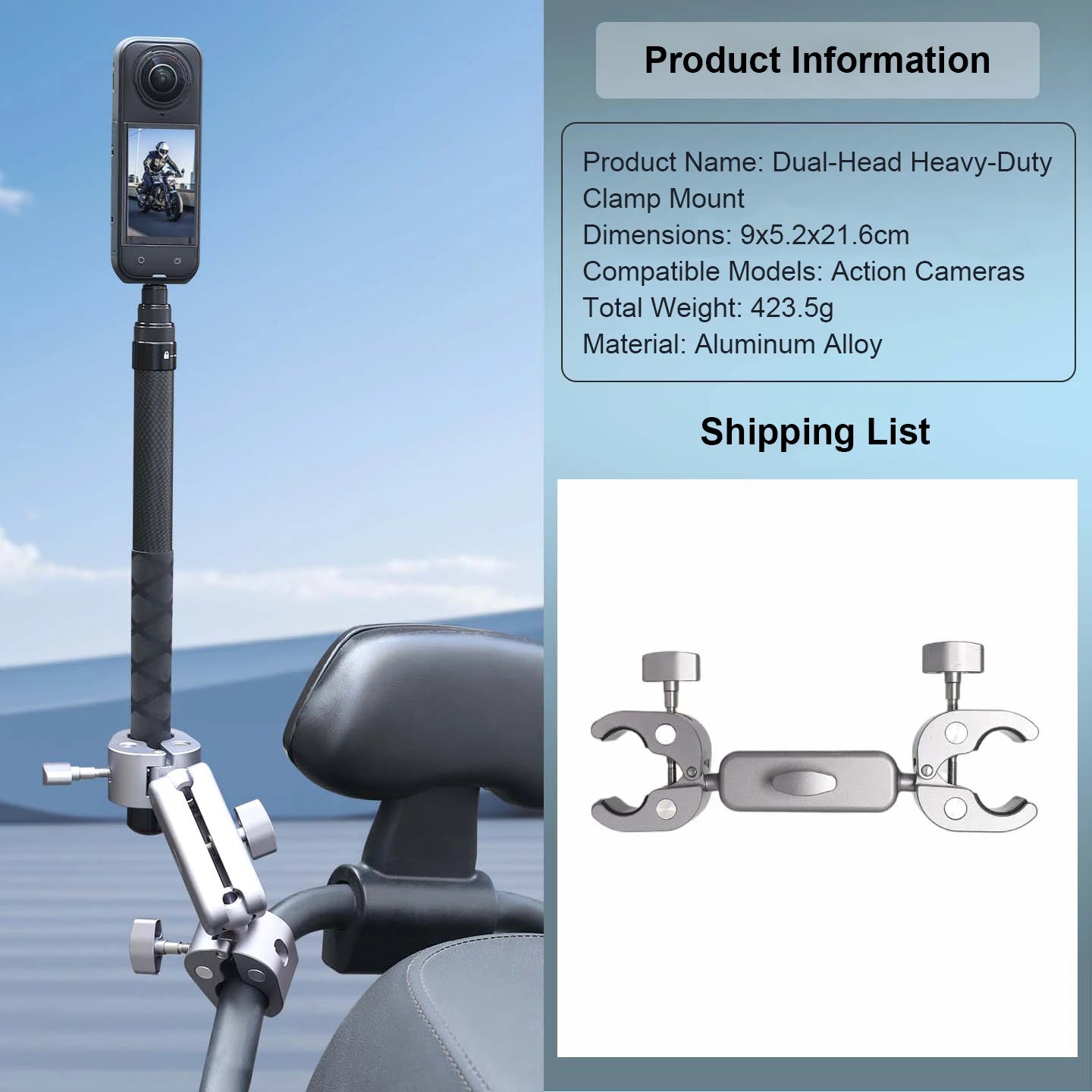 360° Free Rotation Action Camera Mount For Insta360 And For Dji Motorcycle Bicycle Handlebar Arm Holder Bracket Clip Peaceful Pleasures Health and Wellness