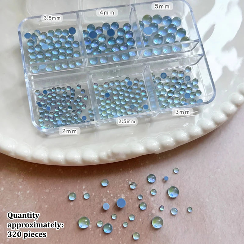 Colorful Mermaid Bubble Bead Half Round Flat Bottom Shiny Aurora Size Mixed Candy Color Nail Art Accessories Decoration Manicure Peaceful Pleasures Health and Wellness Light Blue