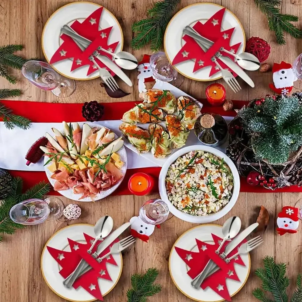 12pcs, Christmas Tree Placemats, Felt Fork and Spoon Bag Set, Suitable for Christmas and Other Holiday Party Table Decoration Peaceful Pleasures Health and Wellness