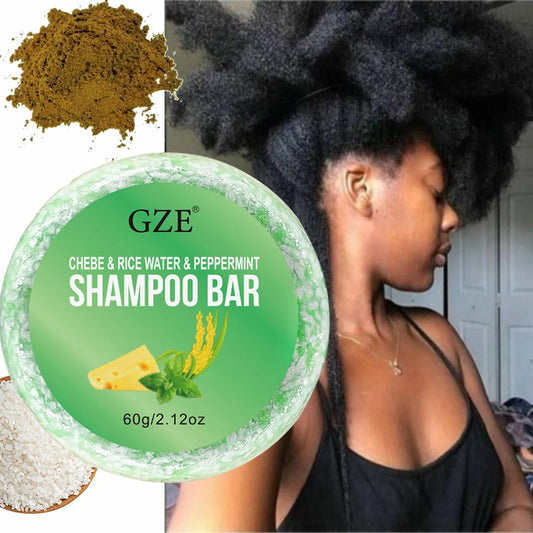 GZE Chebe Rice Water Peppermint Shampoo Bar for 4C Curly Hair Solid Shampoo Bar Peaceful Pleasures Health and Wellness