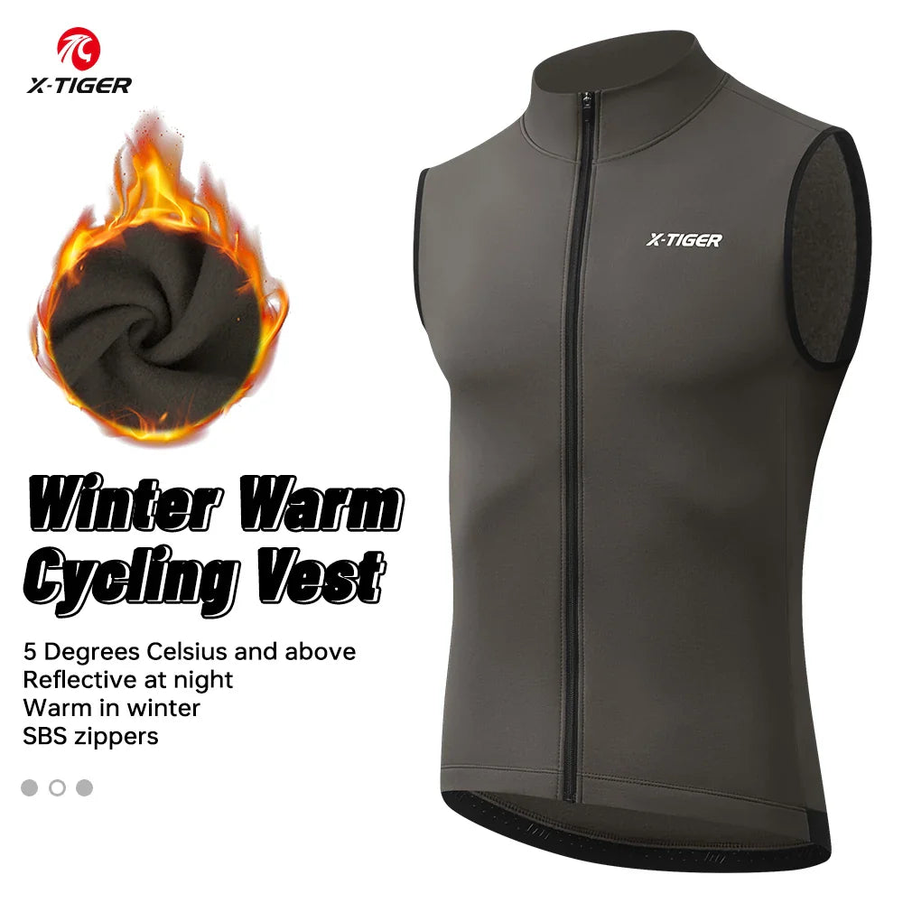 X-TIGER Winter Fleece Cycling Vest – Windproof Thermal Gilet