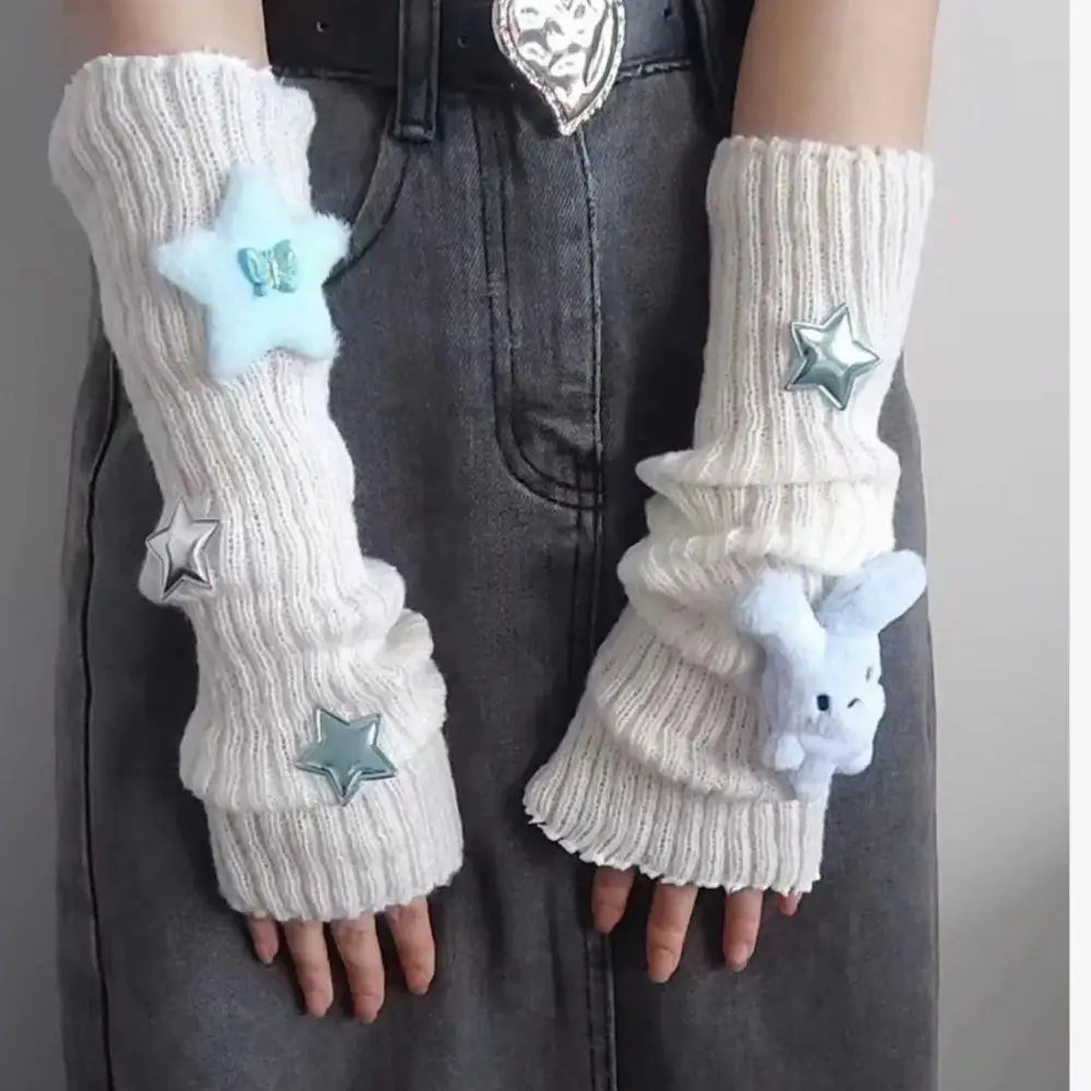 Original Design Rabbit Star Knitted Pile Socks Cute Fold Ears Rabbit Striped Knitted Sleeves Millennium Style Fashion Versatile Peaceful Pleasures Health and Wellness