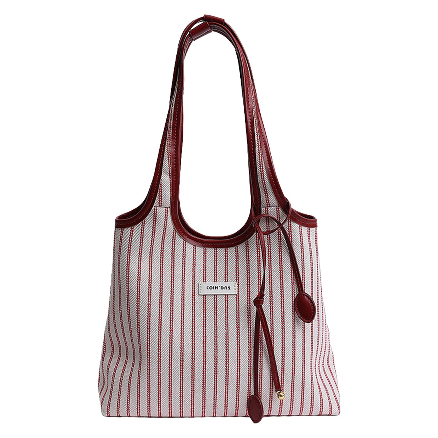 Striped Canvas Tote Bag for Women Large Capacity Shoulder Crossbody Bag Fashion Commute School Bag Peaceful Pleasures Health and Wellness Red