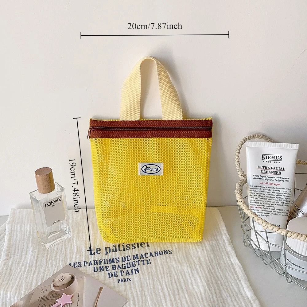 Simple Nylon Mesh Storage Bag for Students Outdoor Portable Sunglasses Skincare Products Storage and Toiletries Bag Peaceful Pleasures Health and Wellness Yellow