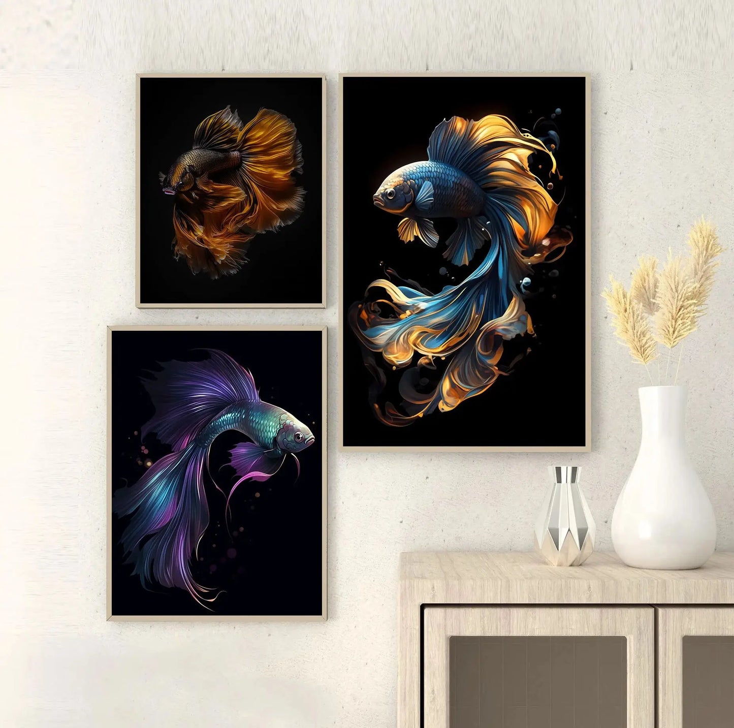 Tropical Fish Canvas Wall Art | Betta Goldfish Rainbow Fish Print