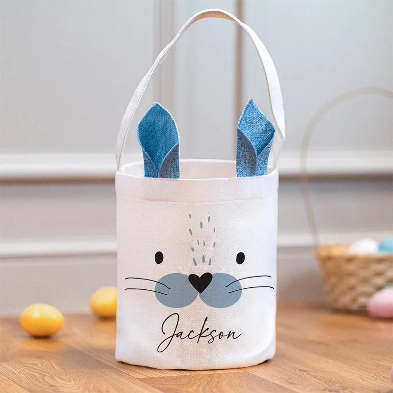 Personalised Bunny Ears Easter Basket | Custom Name Kids Gift Easter Gift Basket Peaceful Pleasures Health and Wellness