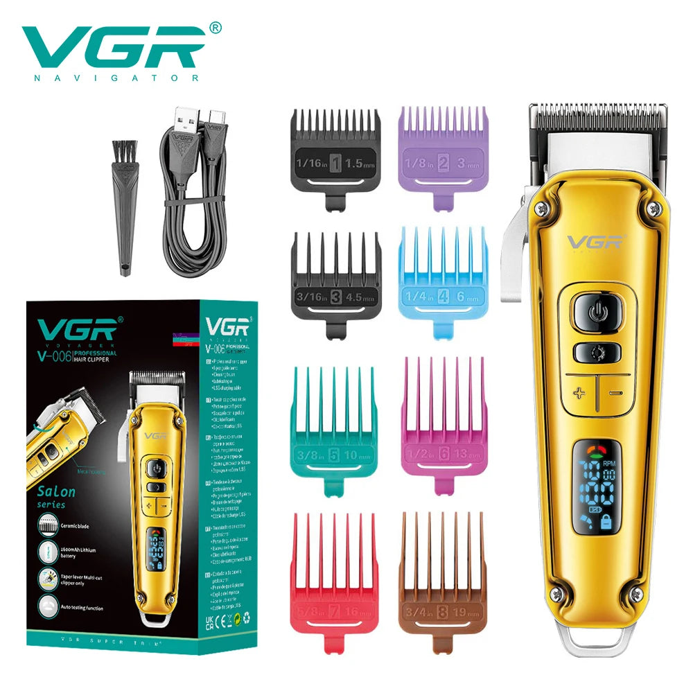 VGR 006 electric hair clipper metal retro men's electric push shear oil head carving LED intelligent digital hair trimming machi Peaceful Pleasures Health and Wellness USB