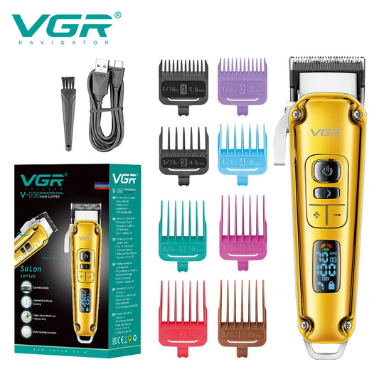 VGR 006 electric hair clipper metal retro men's electric push shear oil head carving LED intelligent digital hair trimming machi Peaceful Pleasures Health and Wellness USB