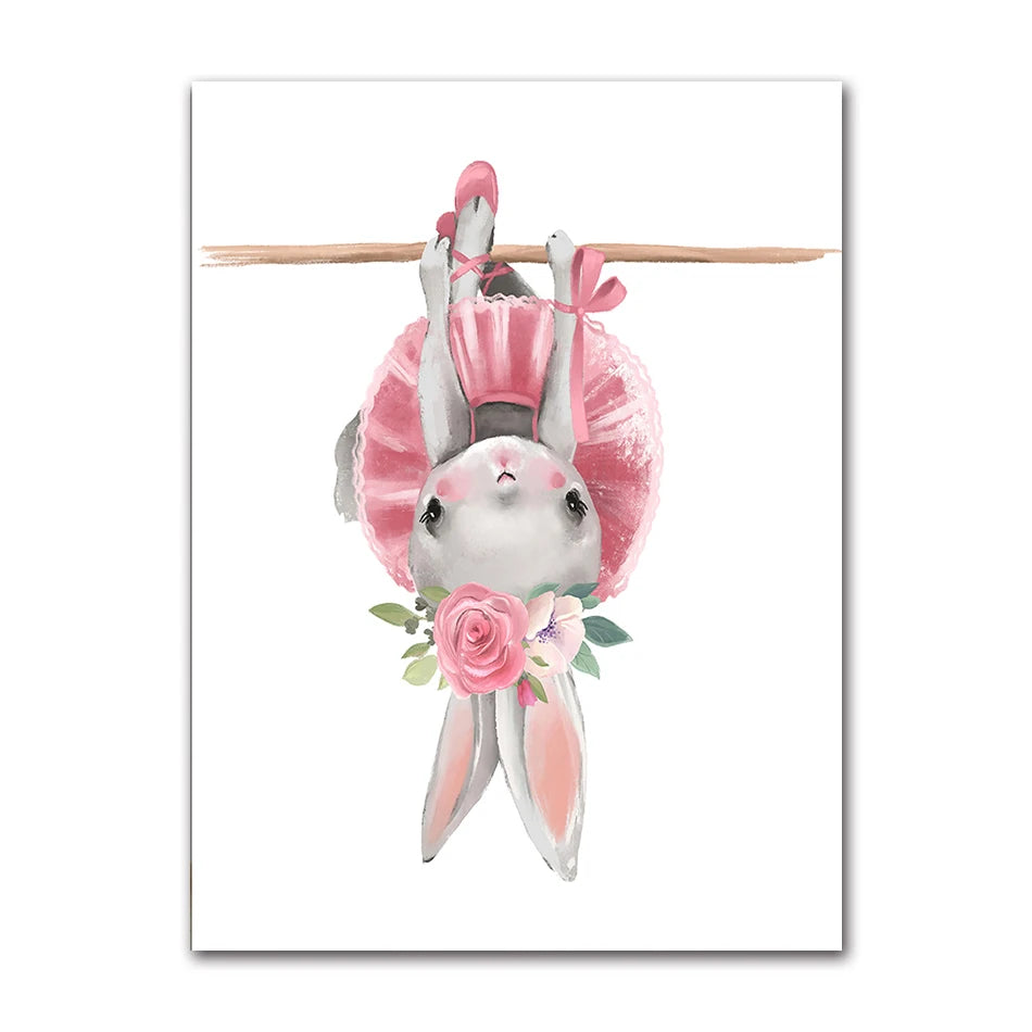 Kids Canvas Wall Art | Ballet Girl Rabbit Unicorn Poster Print