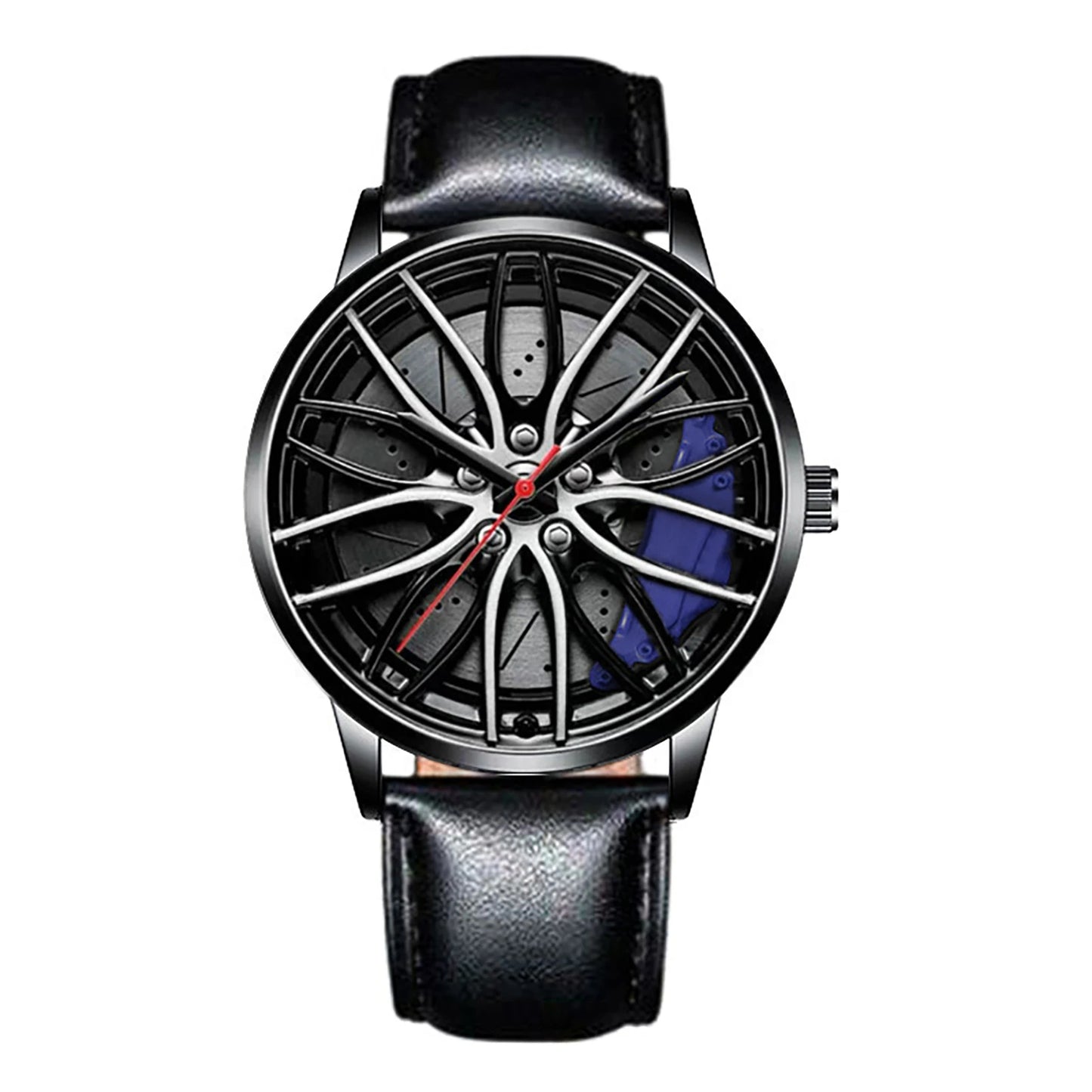 Business Luxury Quartz Watch Car Sport Rim Automatic Movement Round Dial Clock Watches Machinery Men Sport Watch Peaceful Pleasures Health and Wellness B Blue Belt