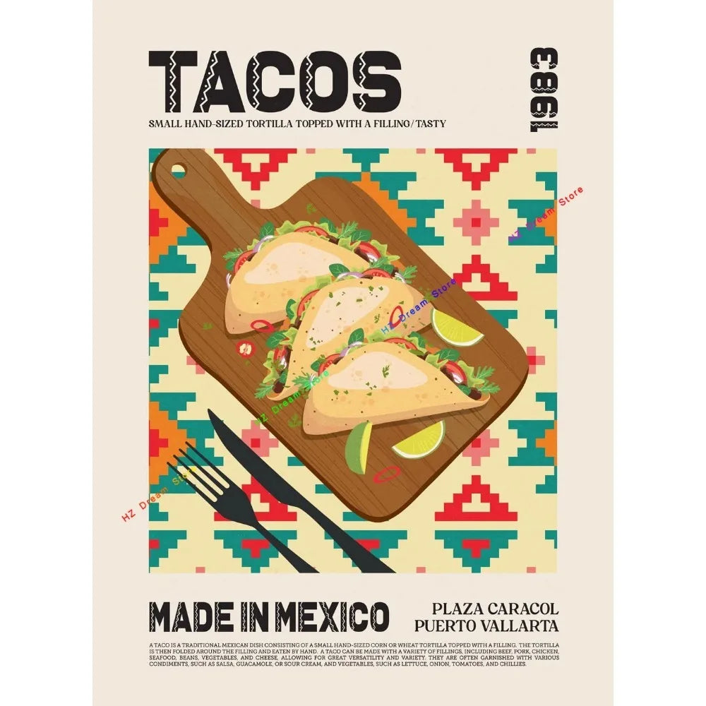 Food Canvas Wall Art | Ramen Sushi Pizza Tacos Kitchen Print